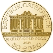 Philharmoniker 1/2 oz Gold - Wertseite mit Orgel aus dem goldenen Saal des Wiener Musikvereins