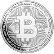 Bitcoin Münze aus Silber 1 oz - Vorderseite