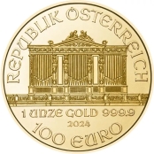 Philharmoniker 1 oz Gold - Auf der Wertseite des Philharmonikers in Gold  befindet sich die Orgel aus dem goldenen Saal des Wiener Musikvereins