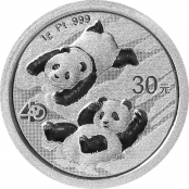 Panda 1 g Platin 2022 - Die Motivseite zeigt einen Panda liegend auf einem kleinen Bambuszweig