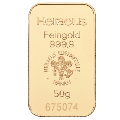 Goldbarren Heraeus 50 Gramm 