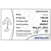 Silberbarren 100 Gramm - Zertifikat