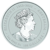 Lunar III -  Drache 1 oz Platin 2024 - Wertseite der einmaligen Silbermünze der Perth Mint