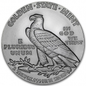 Indian Head 2 oz Silber, auf der Rückseite ist ein stehender Adler mit Olivenzweig abgebildet.