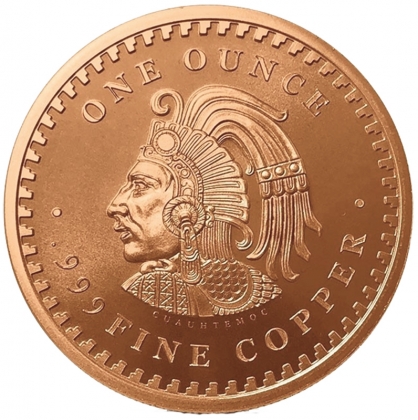 Eagle Warrior Emperor of Tenochtitlan 1 oz .999 Copper Aztec Calendar Stone 