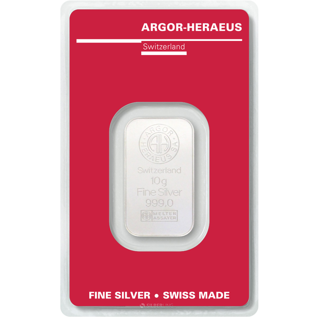 10 g Argor-Heraeus Silver bar 999.9 avec certificat Cadeau ou d'investissement. 